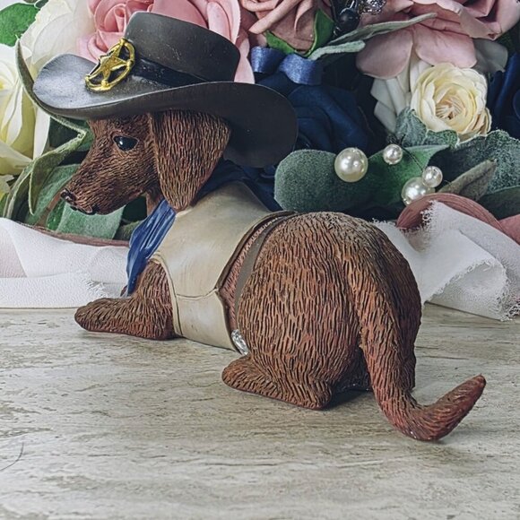 The Hamilton Collection Dachshund Spurs N Fur Bone a Fide Rebel Cowboy Figurine - Picture 5 of 11